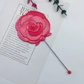 Elegant red rose-shaped portable handheld mirror with a slim metal handle and red bead - 17cm*7.2cm / Red