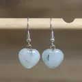 Elegant natural stone heart-shaped drop earrings with silver-toned fish hooks for women - Heart Style 16 (Blue-Green Vein Stone)