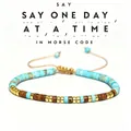 Bohemian natuursteen Morsecode armband met turkoois en houten kralen, verstelbaar - One Day At A Time (Blauwe Keizersteen)