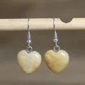 Minimalist heart-shaped natural stone drop earrings in pale yellow finish for women - Heart Style 19 (Light Yellow Stone)