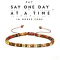 Verstelbare natuursteen armband met morsecode boodschap 'One Day at a Time' in aardetinten - One Day At A Time (Picasso Stone)