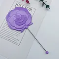 Elegant purple rose-shaped handheld mirror with a long slim metal handle for DIY design - 17cm*7.2cm / Light Purple