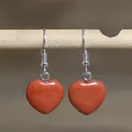 Minimalist natural red jasper stone heart shaped dangle earrings for women jewelry - Heart Style 22 (Red Jasper)