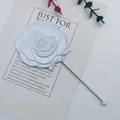 Elegant white rose shaped handheld makeup mirror featuring a slender silver metal handle - 17cm*7.2cm / White