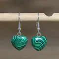 Minimalist green heart-shaped malachite pattern drop earrings with silver-tone hooks - Heart Style 24 (Malachite Pattern)