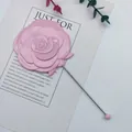 Elegant pink rose-shaped portable handheld mirror featuring a slim metallic handle - 17cm*7.2cm / Light Pink