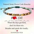 Handgemaakte natuursteen Morsecode armband met verstelbaar groen koord en kralen - Off african pine