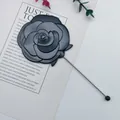 Elegant black rose-shaped handheld mirror with long metal handle for portable use - 17cm*7.2cm / Black