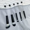 Set of 5 DIY beadable makeup brushes with black handles and silver-toned metal stems - Black