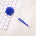 Cute blue pom pom ballpoint pen with gradient finish, shown on white fur background texture - Blue