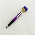 Purple and black 2-in-1 stylus ballpoint pen with a cute plush smiley face character top - 1.0mm Bullet Tip / Purple