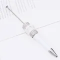 Elegant white DIY beadable pen featuring mesh lace and sparkling rhinestone accents - Bullet Tip 1.0mm / White