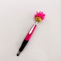 Creative 2-in-1 stylus ballpoint pen with pink mop-top smiley face and pink/black body - 1.0mm Bullet Tip / Rose Red