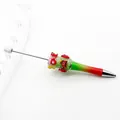 Christmas DIY beaded pen with gradient barrel and festive charms in sugar texture - White Green Red Gradient