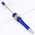 Elegant blue beadable ballpoint pen with lace bow and sparkling rhinestone details - Bullet Tip 1.0mm / Blue