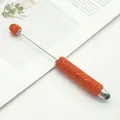 Elegant orange rhinestone beaded stylus pen with metal shaft and soft touch tip - Full Rhinestone Stylus Style / Hermes Orange