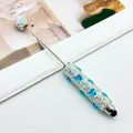 Sparkling capacitive stylus pen decorated with blue heart gems and iridescent crystals. - Lake Blue