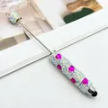Luxury rhinestone capacitive stylus pen with pink heart gems and sparkly crystal beads - Rose Red