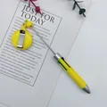 Yellow retractable badge reel ballpoint pen featuring four-color multi-ink for office - 1.0mm Bullet Tip / Yellow
