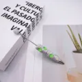 Bling rhinestone beaded pen with green apple fruit charms and silver finish - Green Apple