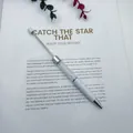 Elegant white beaded ballpoint pen with sparkling crystal fill and silver metal accents - White