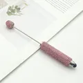 Elegant pink full drill rhinestone stylus pen with silver metal beading shaft for touchscreens - Full Rhinestone Stylus Style / Pink