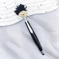 Creative plush doll head ballpoint pen with stylus tip featuring a black smiling face - 1.0mm Bullet Tip / Black