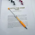 Yellow DIY beadable ballpoint pen with transparent barrel filled with orange crystal stones - Orange