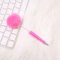 Cute pink fluffy pom-pom ballpoint pen on white faux fur background for desk decor - Fluorescent Rose Red