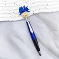 Creative blue mop top doll stylus ballpoint pen with a cute smiley face design - 1.0mm Bullet Tip / Blue