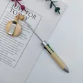Beige retractable four-color ballpoint pen with integrated easy-pull badge reel clip - 1.0mm Bullet Tip / Khaki Beige