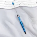 Elegant blue DIY beadable ballpoint pen with crystal insert and long silver metal bead rod - Lake Blue