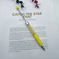Yellow beadable ballpoint pen with crystal gravel filling and needle for DIY beads. - Macaron Yellow