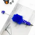 Koningsblauwe strass balpen met pluizig imitatiebont en kristallen kralen decoratie - Donkerblauw (AB Donkerblauw Vlies)