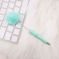 Turquoise pom-pom ballpoint pen with soft faux fur trim for desk decor - Khaki Light Green