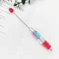 Lindo bolígrafo de cuentas DIY 4 colores con cuerpo transparente y varilla de metal - Punta de Bala de 1,0 mm / Rojo