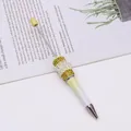 Decorative ballpoint pen with yellow rhinestones and lace mesh detail - Bullet Tip 1.0mm / Gradient Yellow