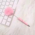 Cute pink pom-pom ballpoint pen with a fluffy fur top for office stationery DIY - Pink