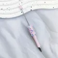 Bolígrafo de cuentas DIY con barril rosa y lentejuelas brillantes de estrellas y lunas - Punta de Bala de 1,0 mm / Rosa Claro Caramelo