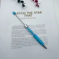 Premium blue crystal rhinestone filled ballpoint pen for creative DIY beading projects - Macaron Blue
