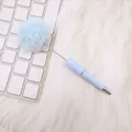 Cute pastel blue pom-pom ballpoint pen with a large fluffy faux fur top accessory - Aqua Blue