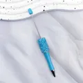 Blue DIY beadable ballpoint pen decorated with sparkly AB colorful resin rhinestones - Macaron Blue
