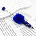 Exquisiter königsblauer Strass-Perlen-Kugelschreiber mit weichem Kunstpelz-Pompon-Dekor - Dunkelblau