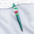Creative Christmas beaded ballpoint pen with cute green snowman and metallic finish - Snowman Charm (17-Peacock Blue Barrel)