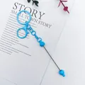 Elegant light blue painted lobster clasp keychain featuring a stylish beaded metal rod charm - 1 Piece / Light Blue
