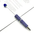 Luxurious blue and silver striped rhinestone ballpoint pen with spiral crystal beads - 1.0mm Bullet Tip / Dark Blue