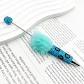 Luxuriöser türkis flauschiger Pompon Kugelschreiber mit funkelndem Strassmuster - Hellblau
