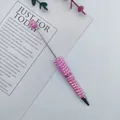 Bolígrafo de cuentas DIY con diamantes de imitación rosa AB y tallo de metal - Punta de Bala de 1,0 mm / Rosa Macarrón