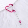 Pink heart-shaped metal carabiner keychain with heart beads for backpack charm. - Rose Red