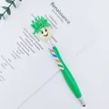Penna a sfera con testa a scopa, clip arcobaleno e pennino per touch screen in verde - Verde scuro